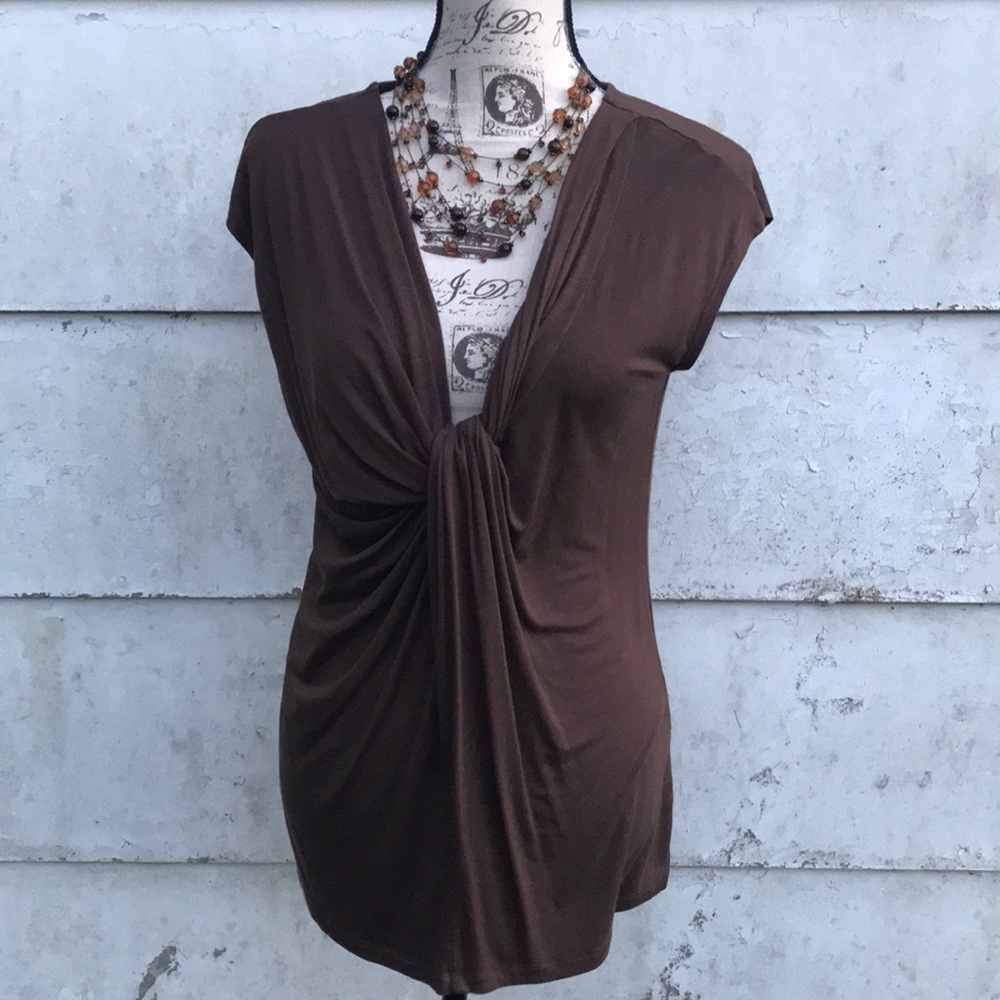 Chocolate low cut blouse.  Stretchy Bisou Bisou.